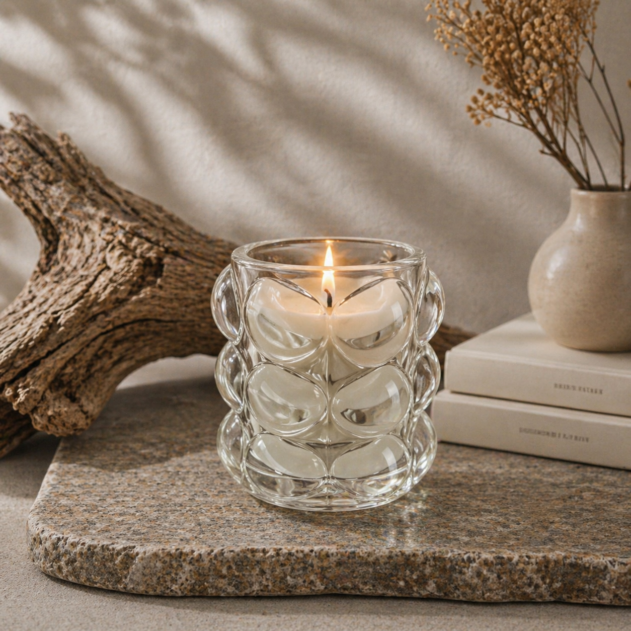 Luxury Bubble Glass Candle – Apricot & Coconut Wax