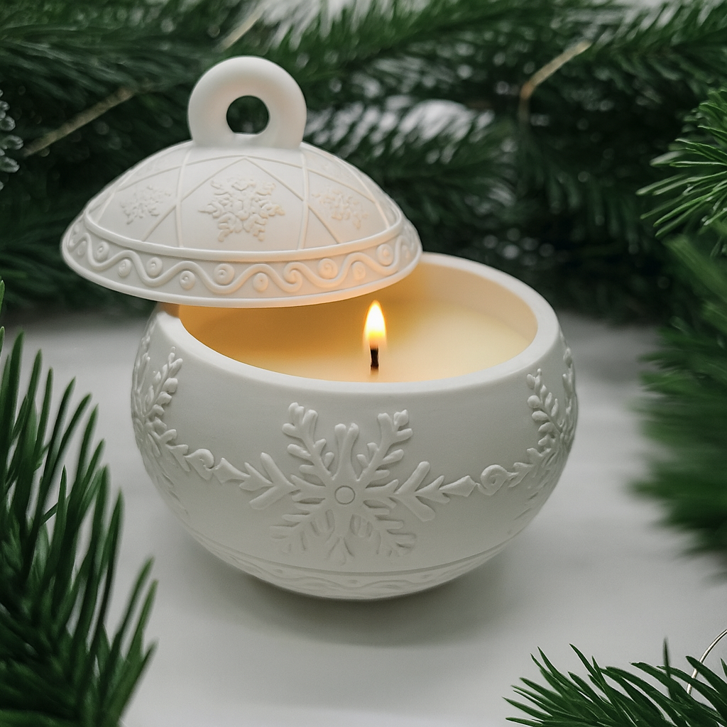 Christmas Bauble Candle – White Ceramic