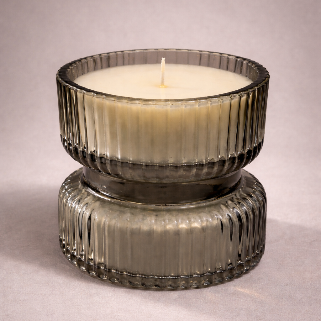 Luxury Ribbed Glass Candle – Apricot & Coconut Wax