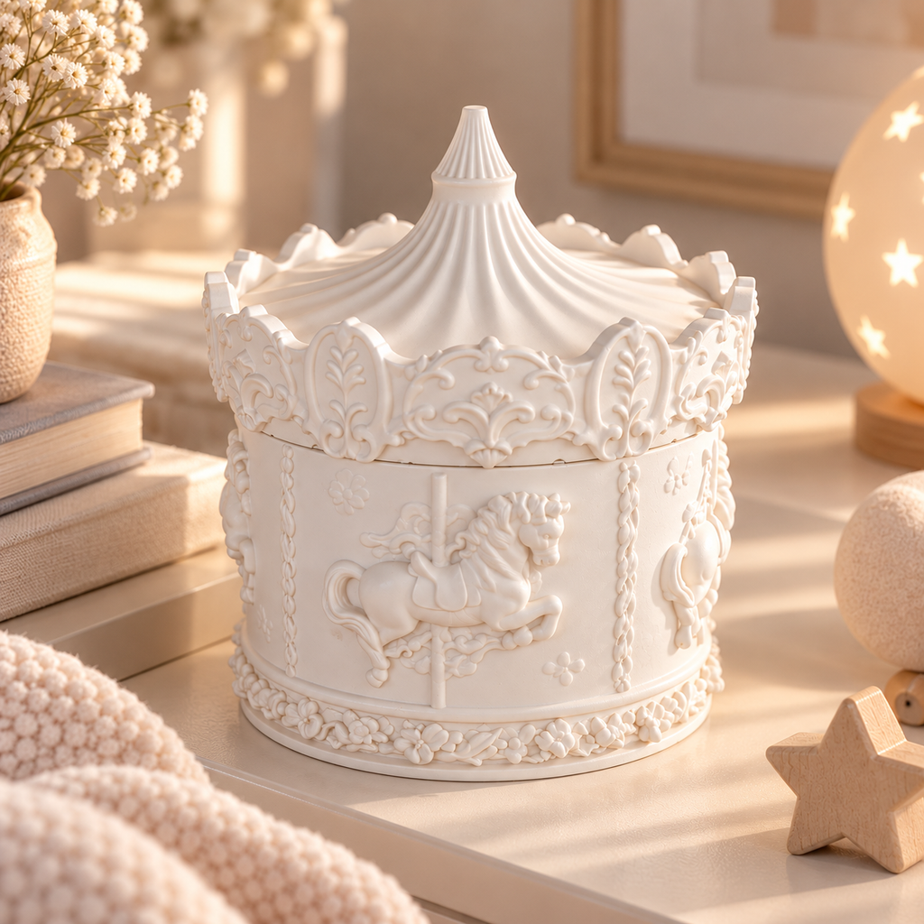 Handmade White Eco Resin Carousel Keepsake Box