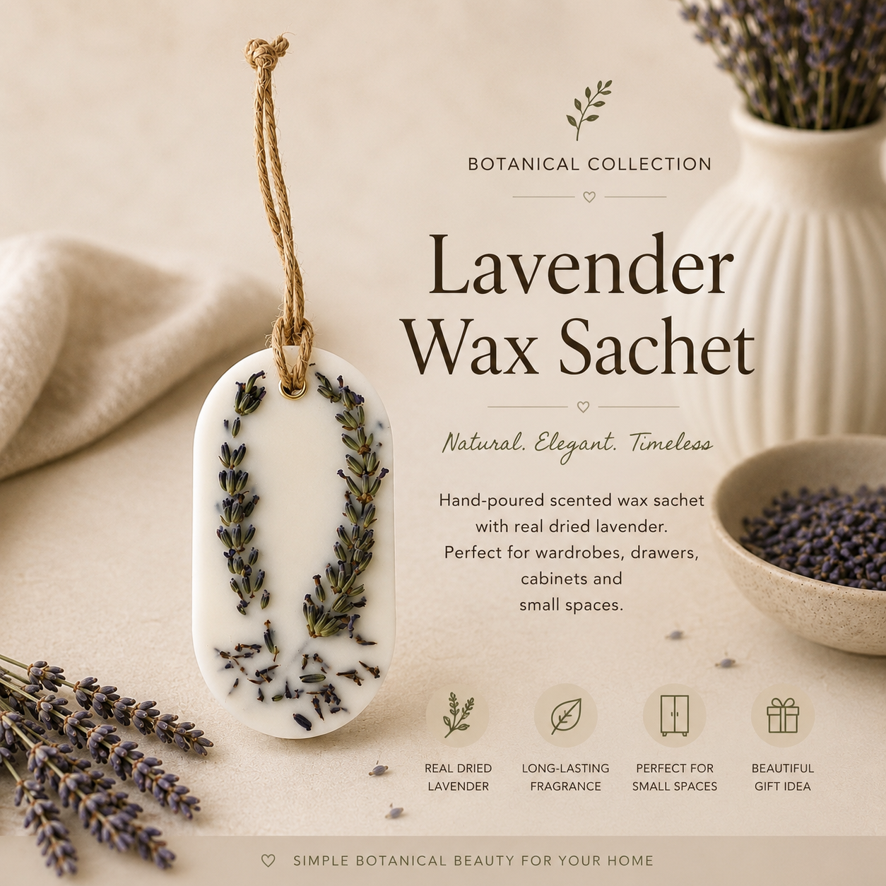 Lavender Botanical Wax Sachet – Oval
