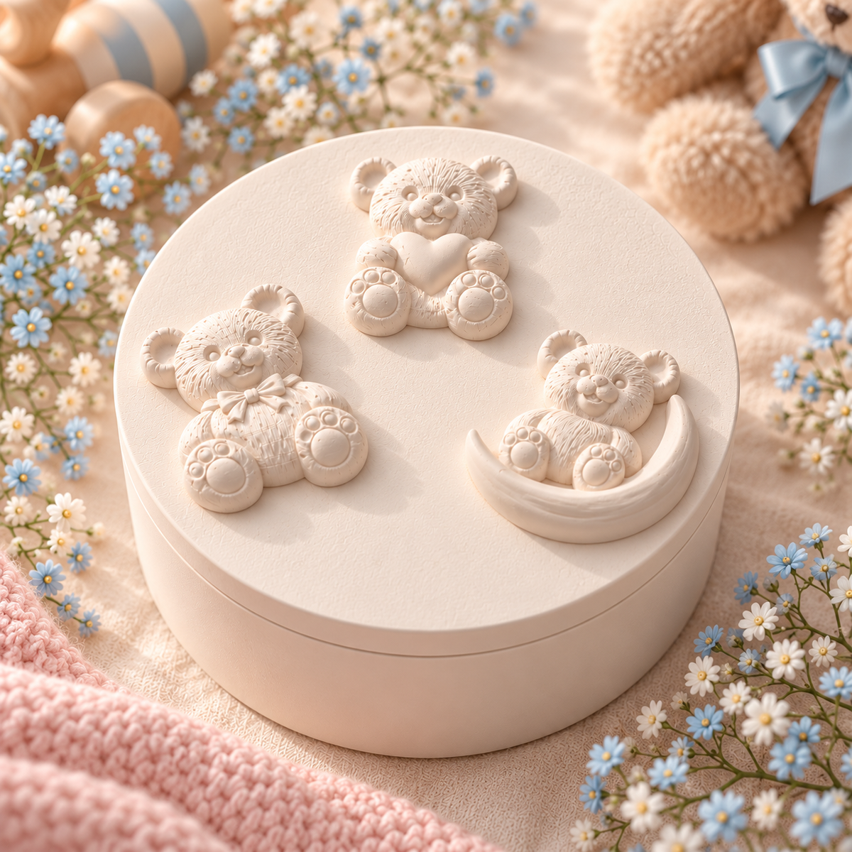 Handmade Three Teddy Bears Keepsake Box