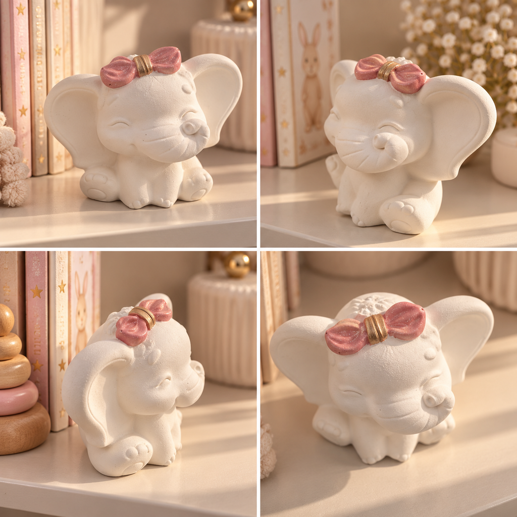 Handmade Eco Resin Elephant Figurine – Pink Bow