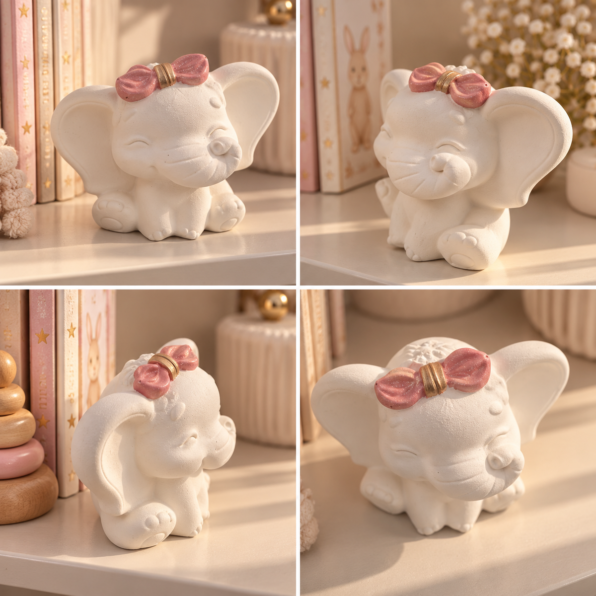 Handmade Eco Resin Elephant Figurine – Pink Bow