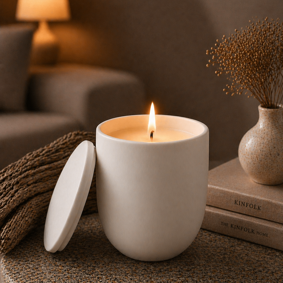 Smooth White Ceramic Candle with Lid