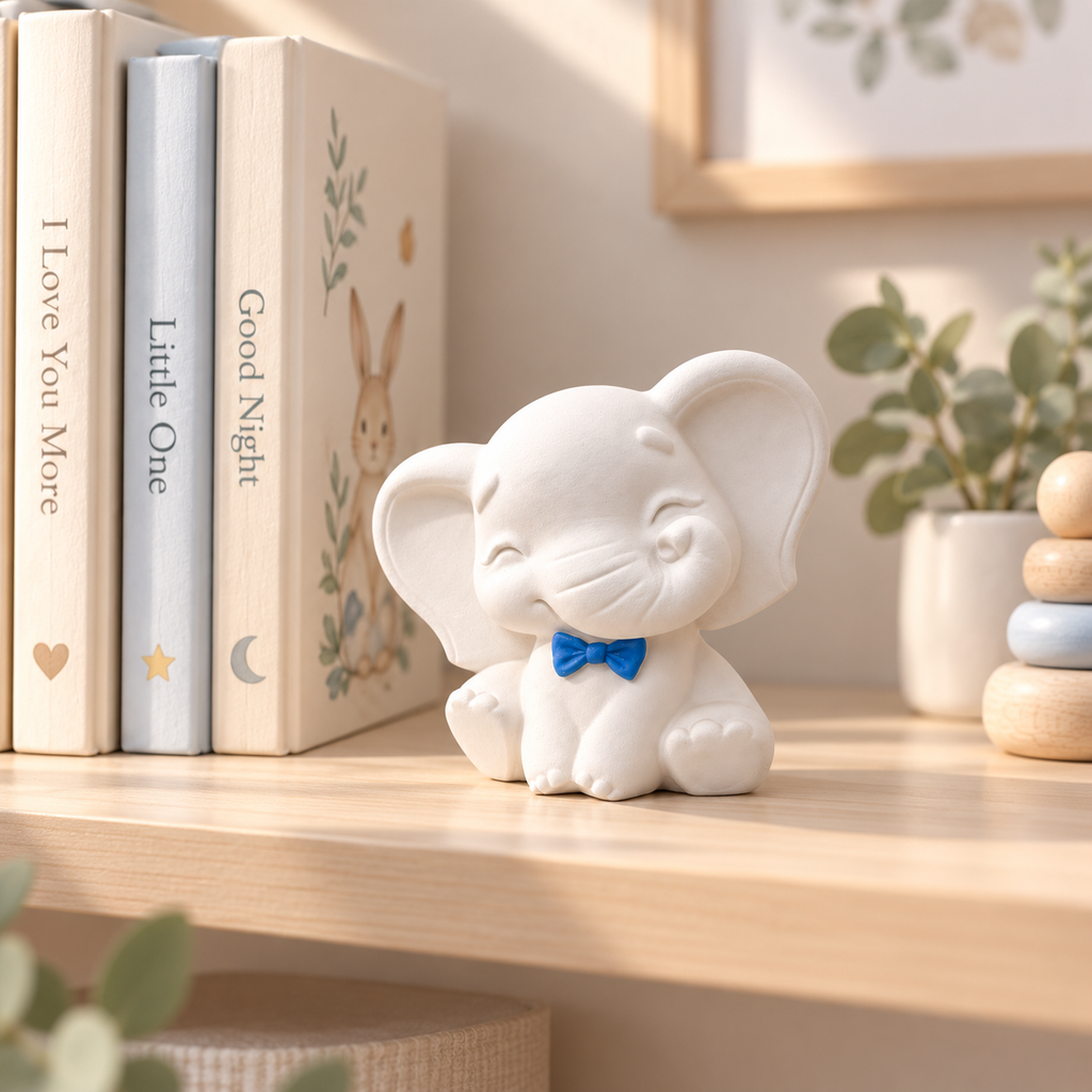 Handmade Eco Resin Elephant Figurine – Blue Bow Tie