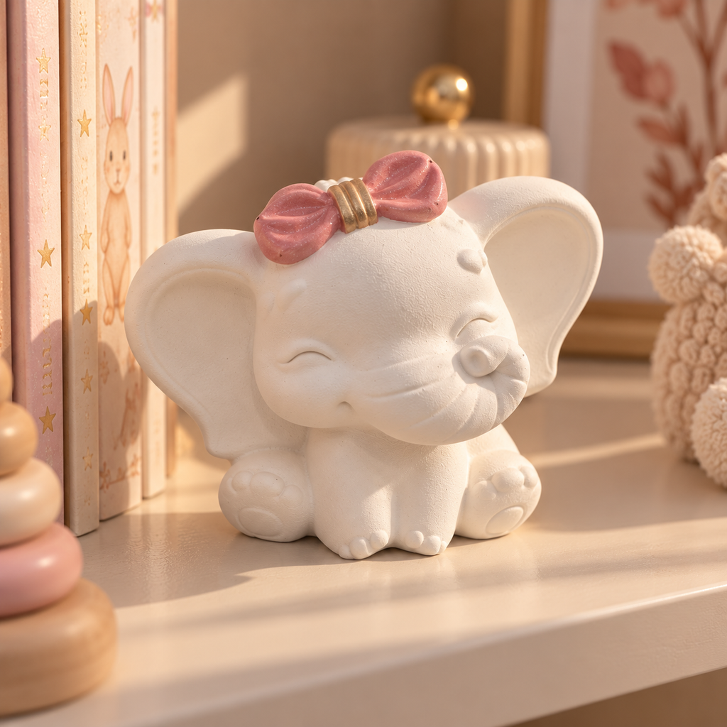 Handmade Eco Resin Elephant Figurine – Pink Bow