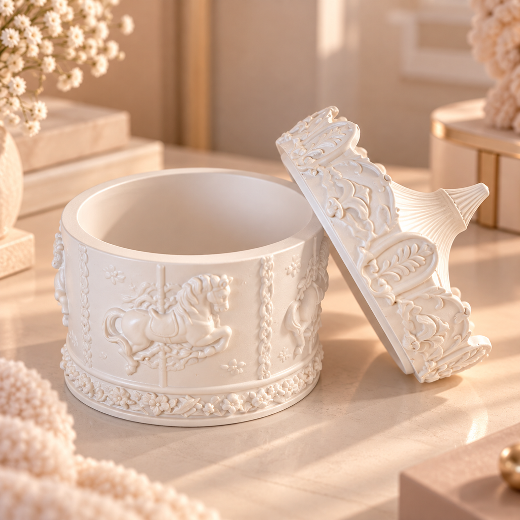 Handmade White Eco Resin Carousel Keepsake Box