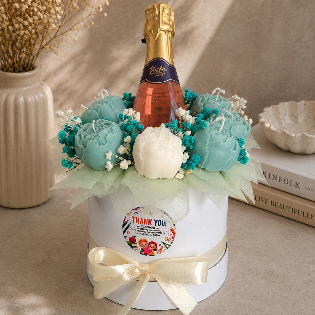 Scented Peony Candle Bouquet with Prosecco