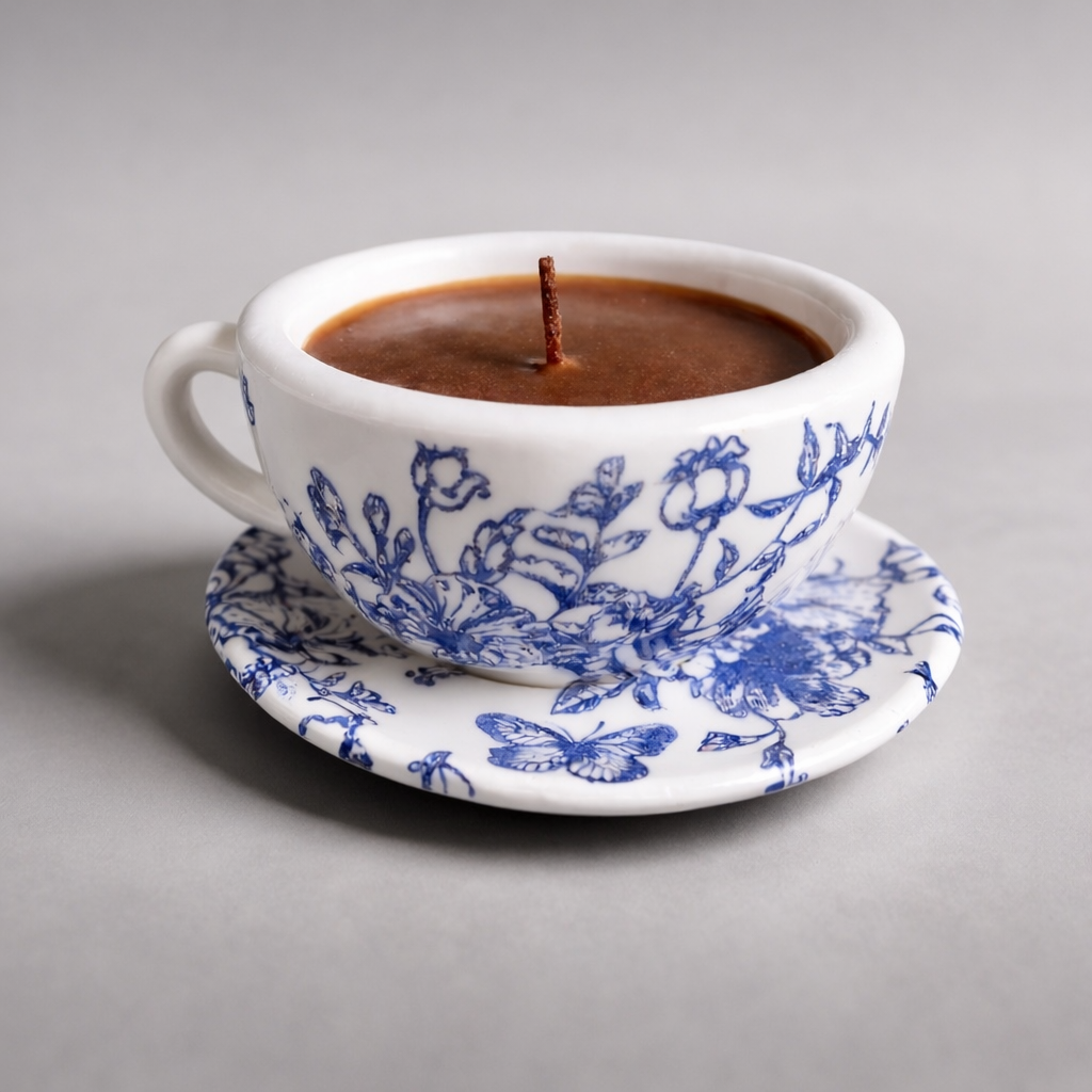 Blue Floral- Porcelain Look Teacup Candle