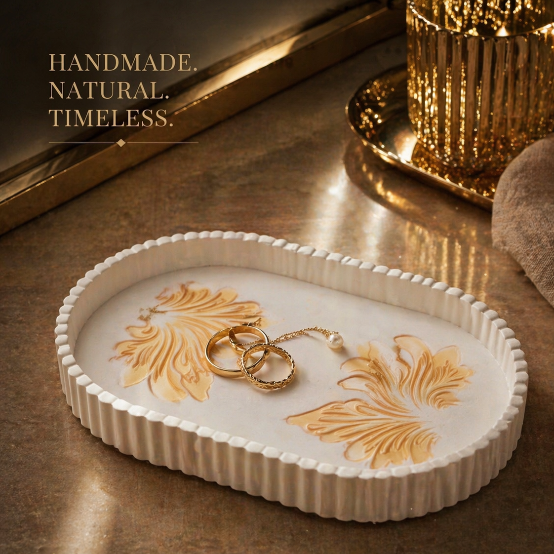 Sculpted Ribbed Oval Tray – Gold Leaf
