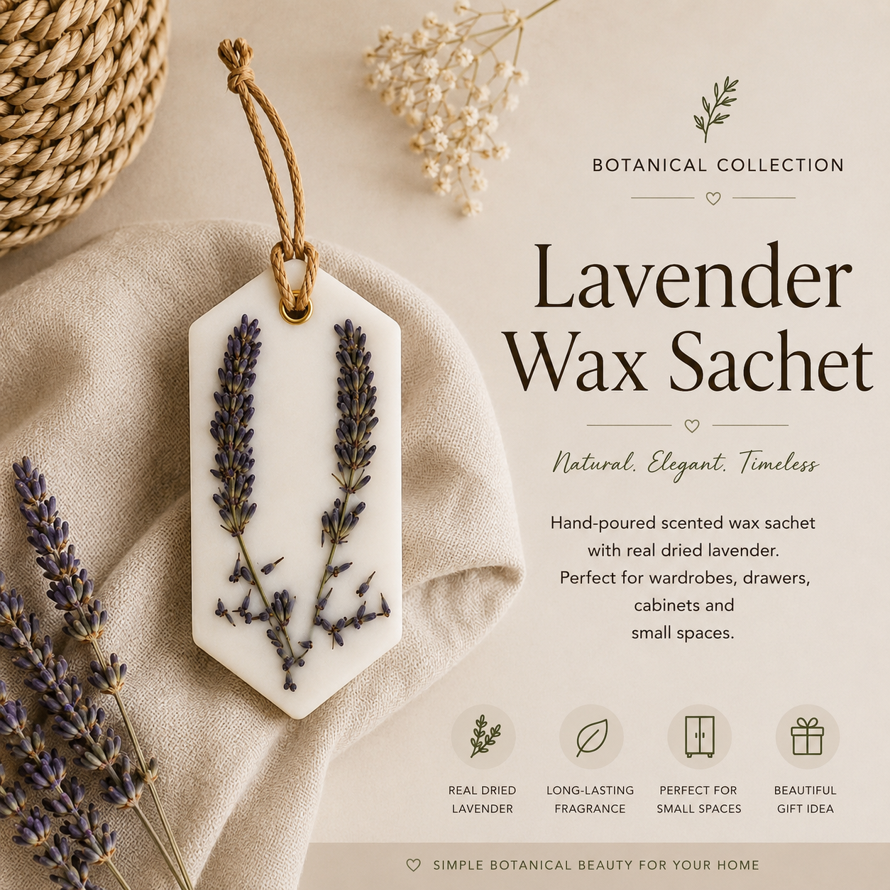 Botanical Lavender Wax Sachet – Hexagon