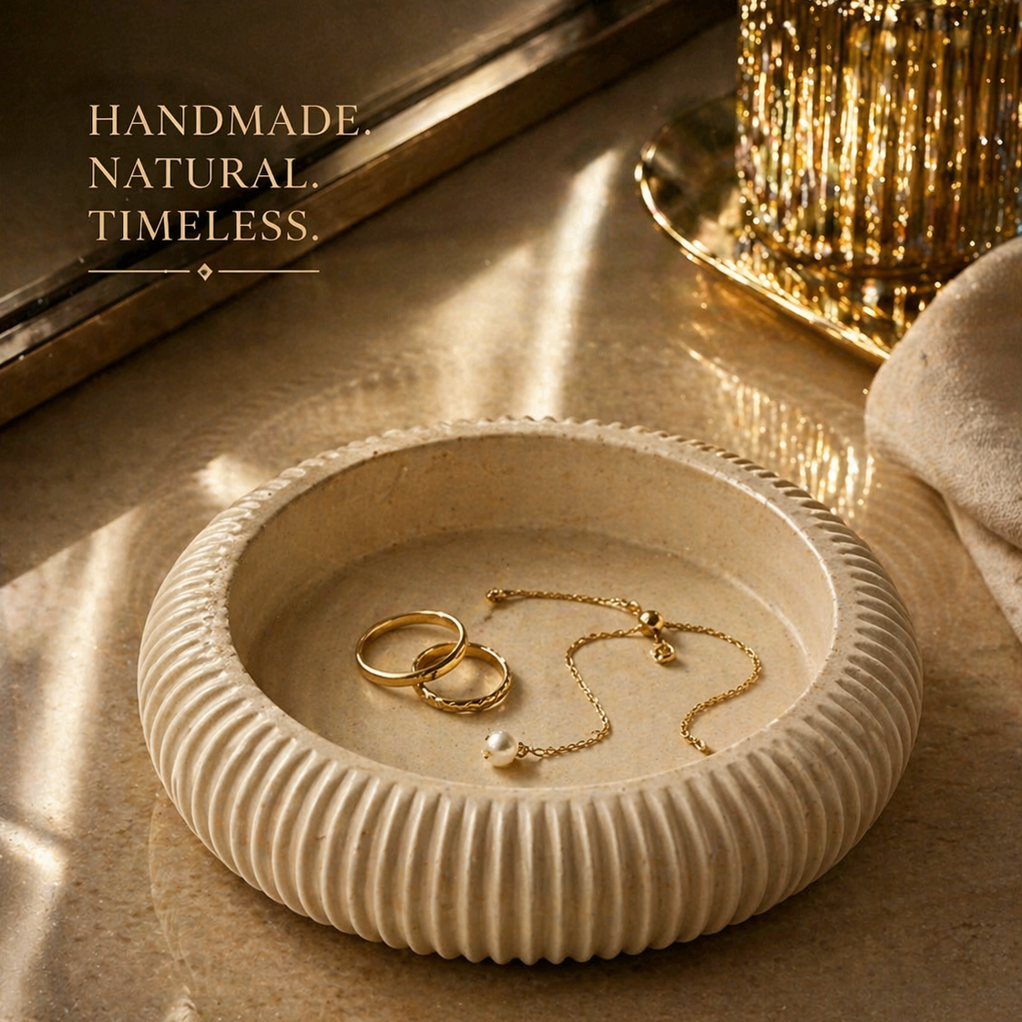 Sculpted Ribbed Dish- light beige