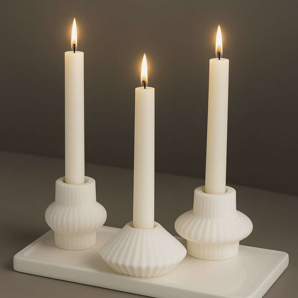 Sculpted Ceramic Candle Holder Set