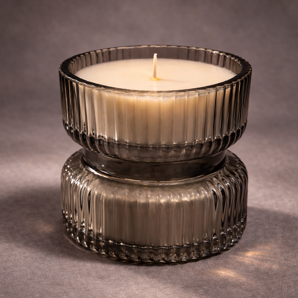Luxury Ribbed Glass Candle – Apricot & Coconut Wax