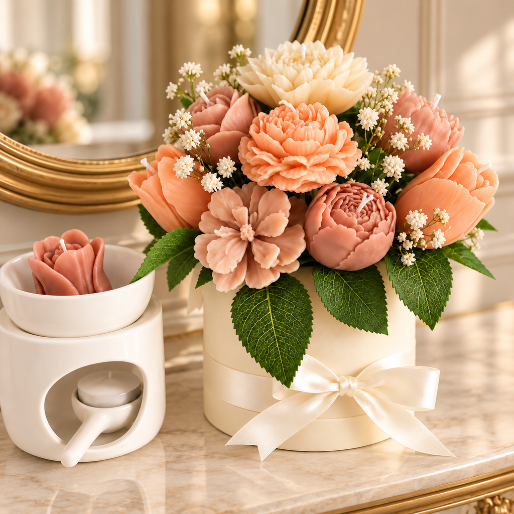 Handmade Soy Wax Flower Bouquet – Peach Tones