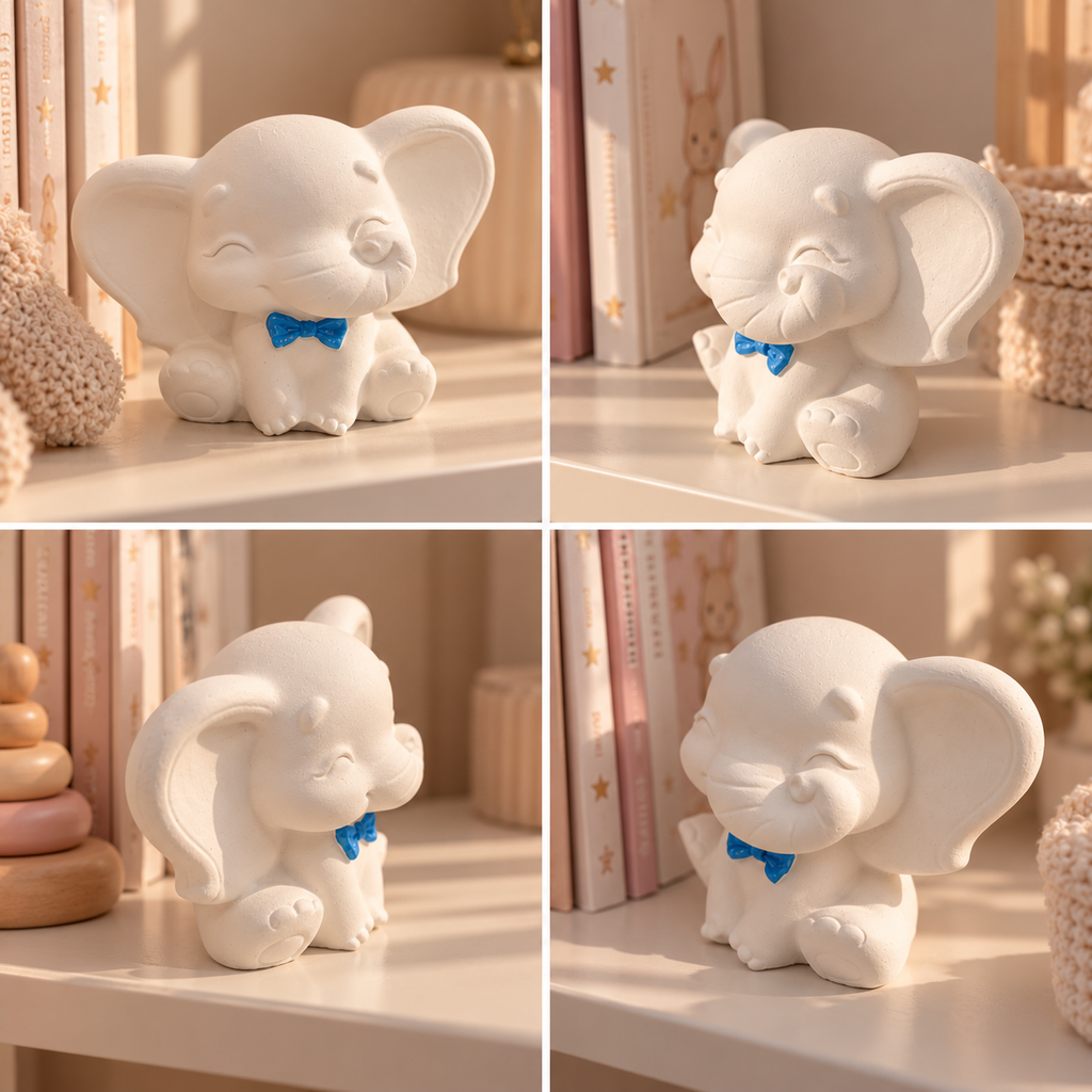 Handmade Eco Resin Elephant Figurine – Blue Bow Tie