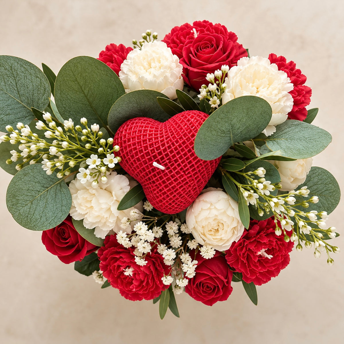 Handmade Red & Ivory Candle Bouquet