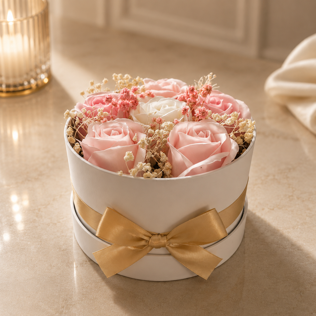 Small Luxury Bath Soap Flower Box | Light Pink Rose Gift Box | Forever Flowers