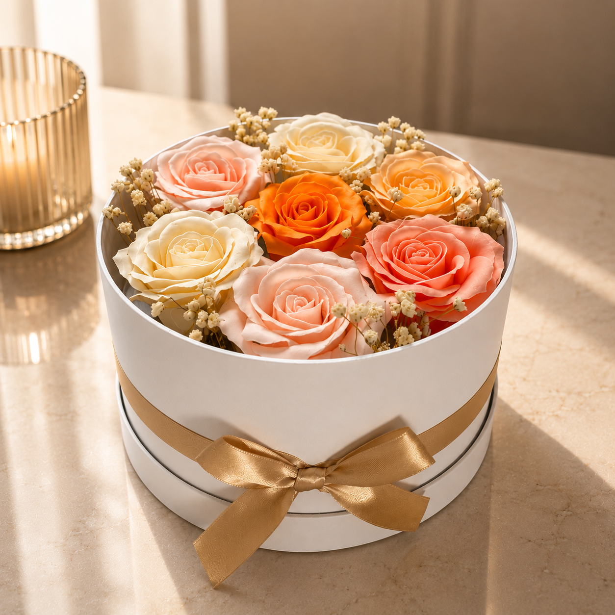 Medium | Peach & Blush Luxury Bath Soap Flower Box