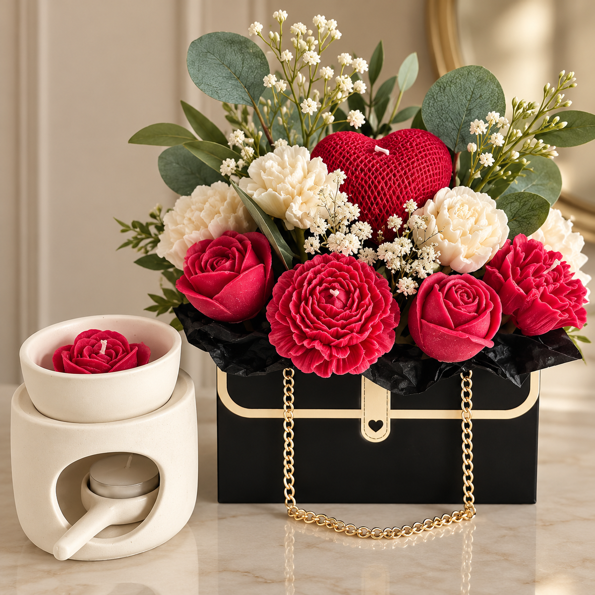 Handmade Red & Ivory Candle Bouquet