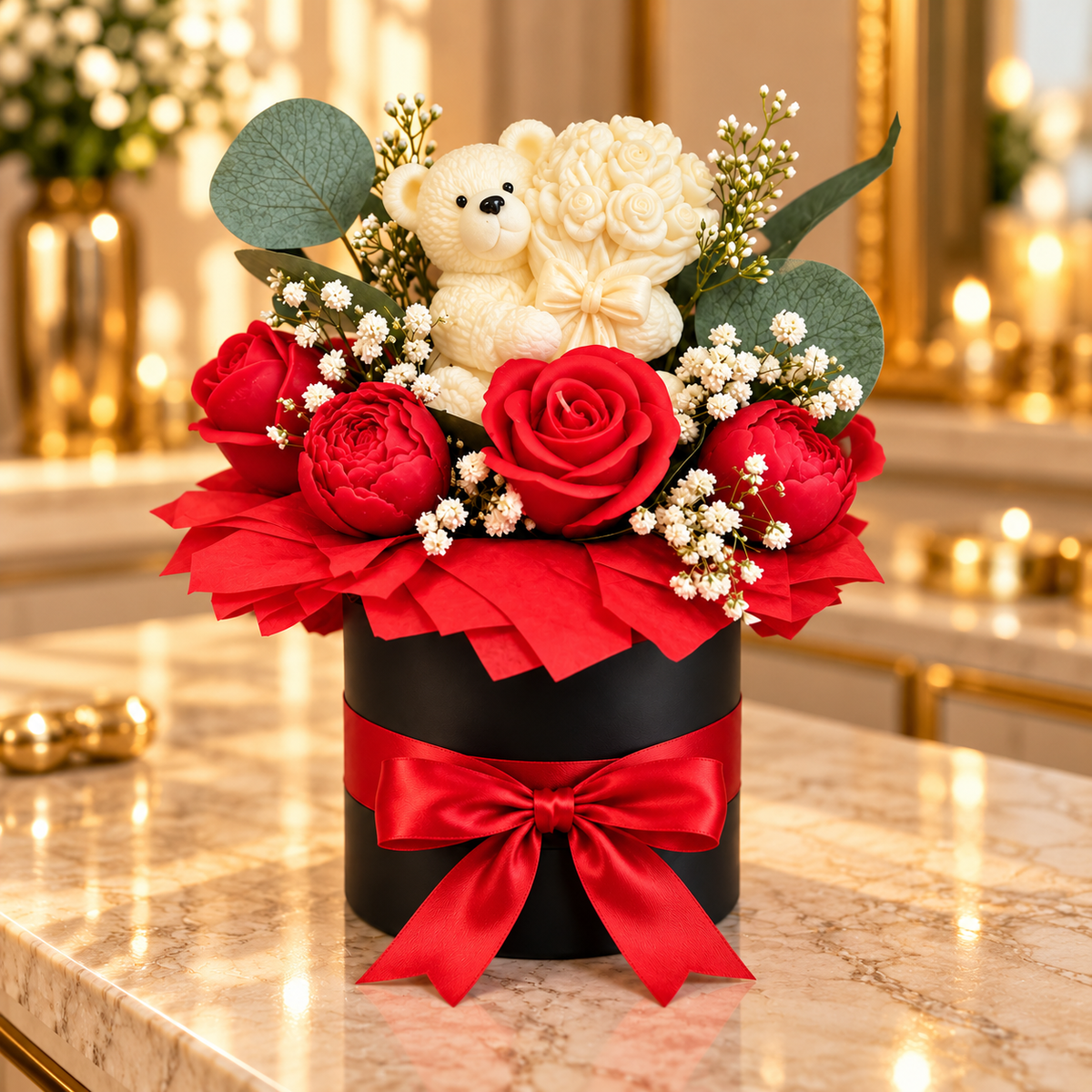 Handmade Scented Soy Wax Melt Flower Bouquet with Teddy Bear