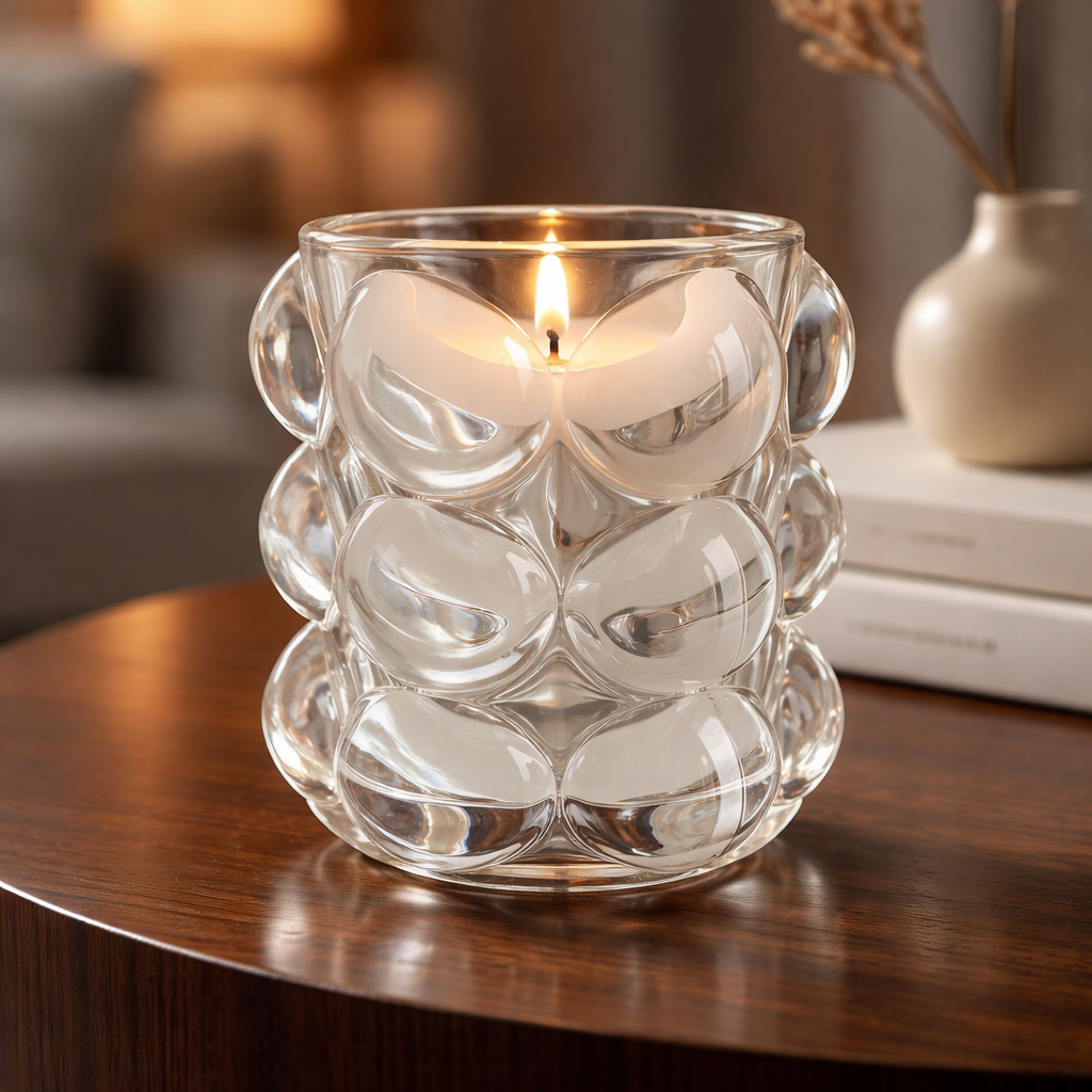 Luxury Bubble Glass Candle – Apricot & Coconut Wax