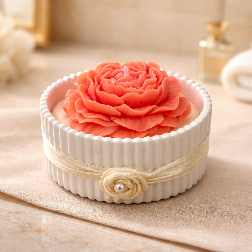 Coral Bloom Candle – Handmade by Glow by Ania
