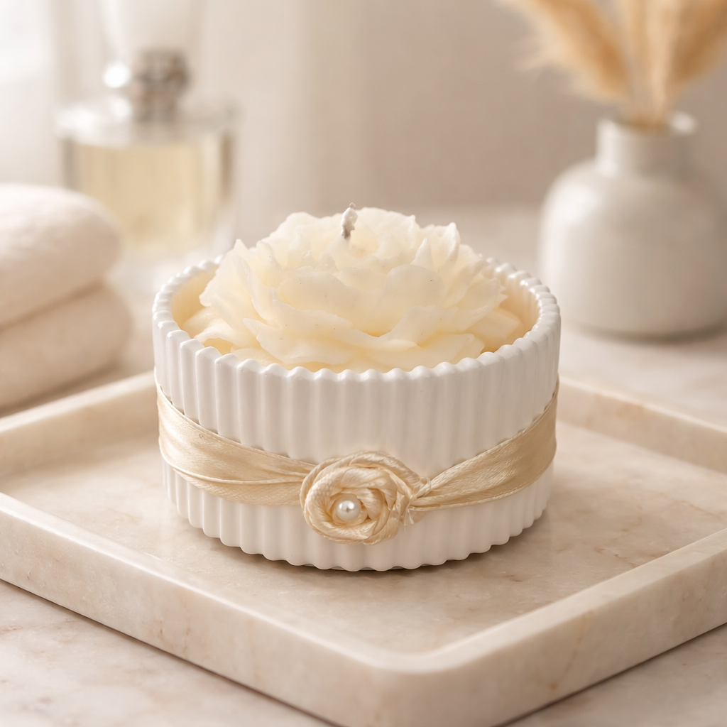 Rose Ribbon Decorative Candle – Handmade by Glow by Ania