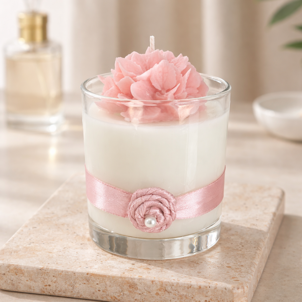 Luxury Flower Candle in Glass Vessel – 20cl | Apricot & Coconut Wax