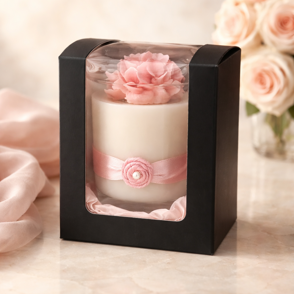 Luxury Flower Candle in Glass Vessel – 20cl | Apricot & Coconut Wax