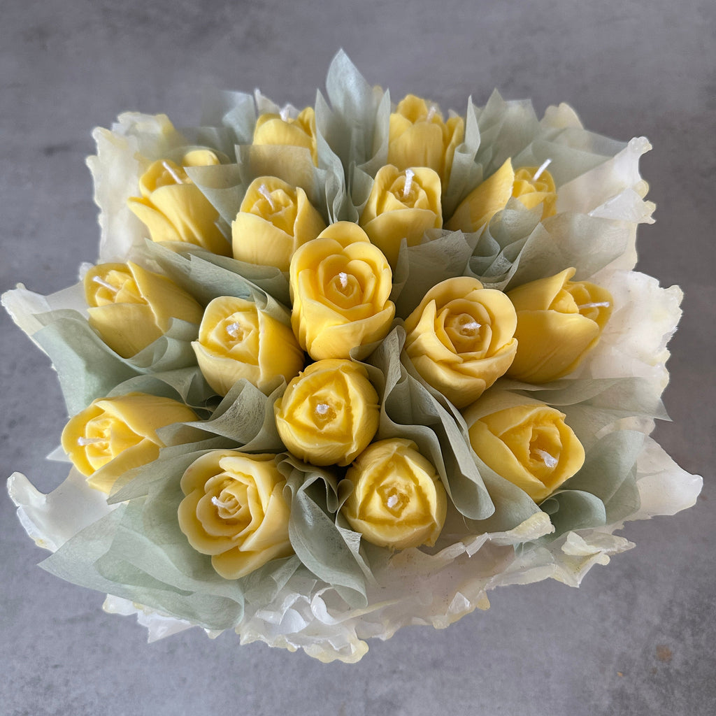 Handcrafted Yellow Tulip Wax Bouquet Artisan Bowl