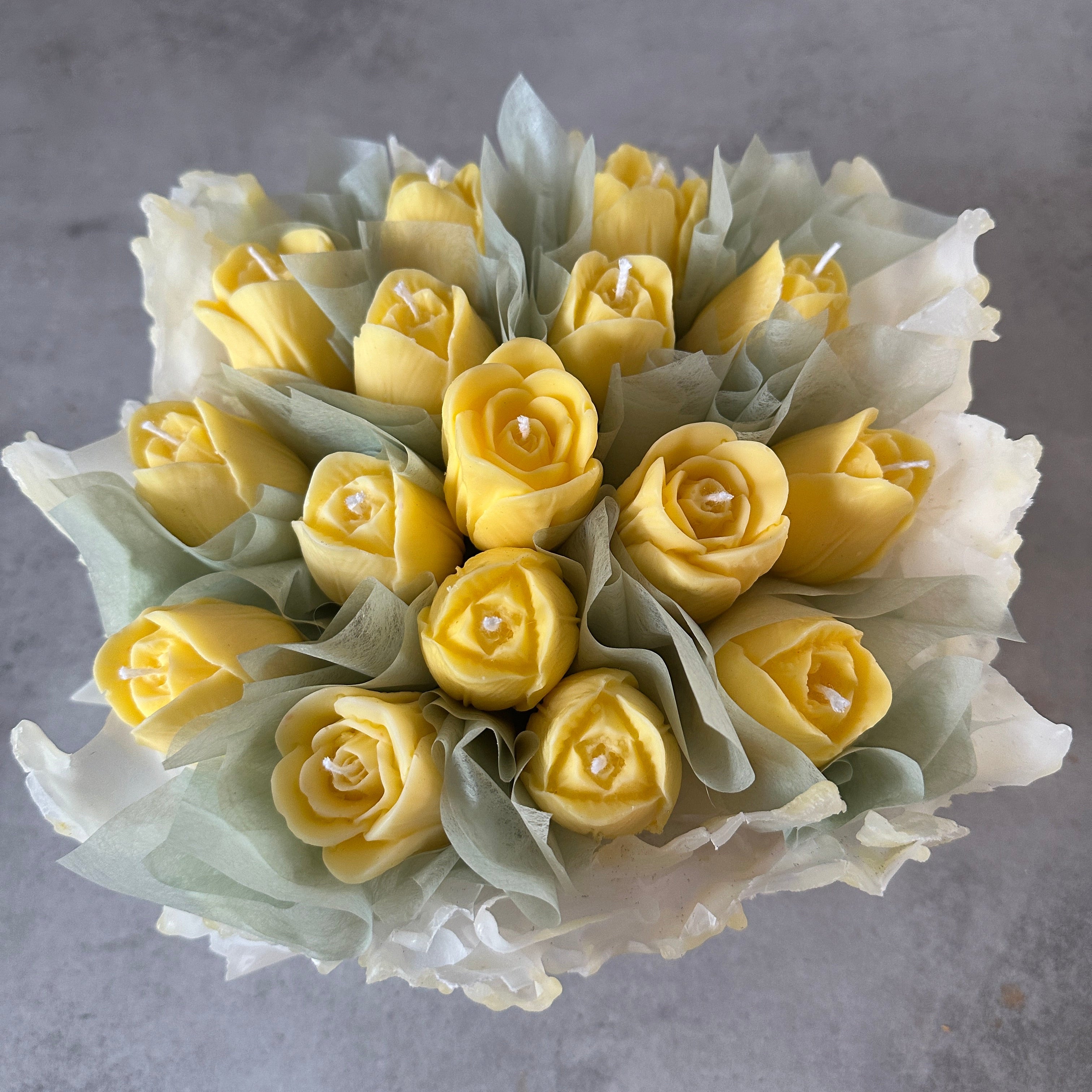 Handcrafted Yellow Tulip Wax Bouquet Artisan Bowl