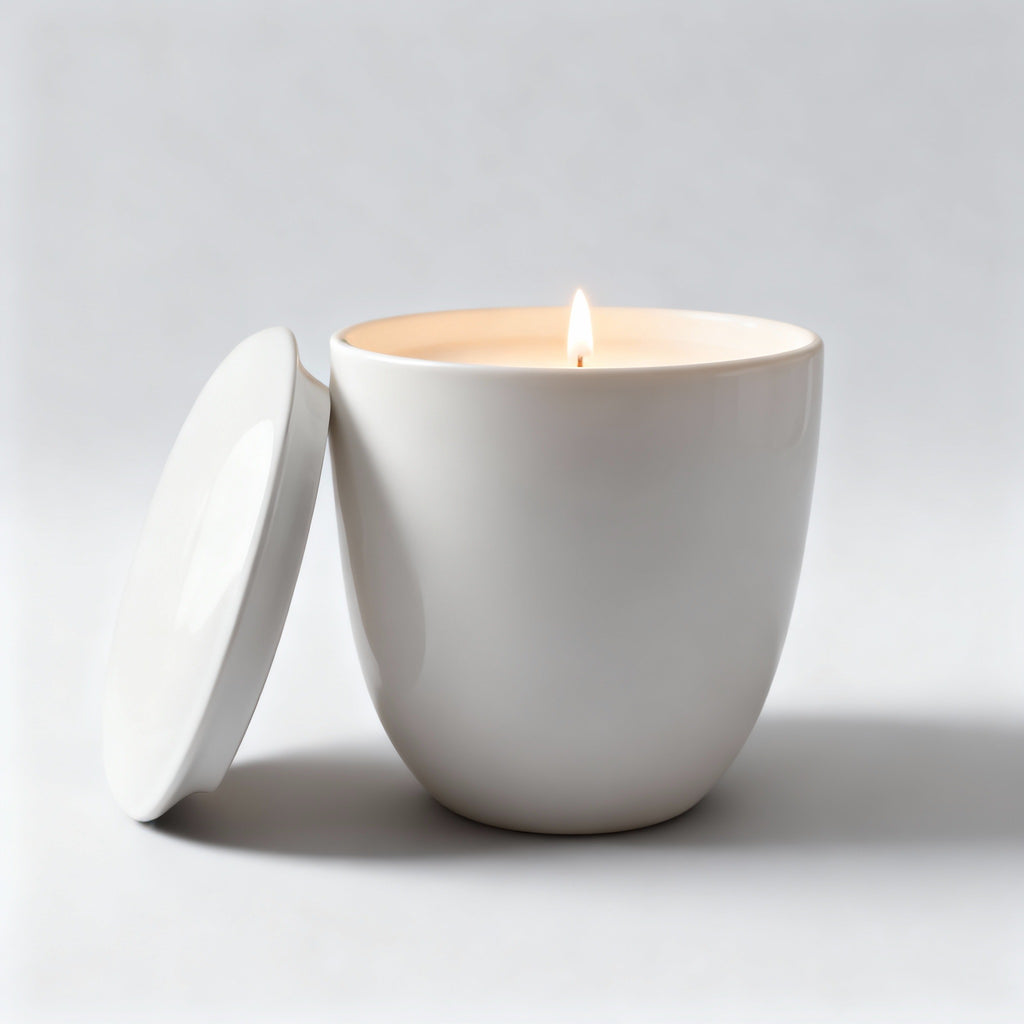 Smooth White Ceramic Candle with Lid