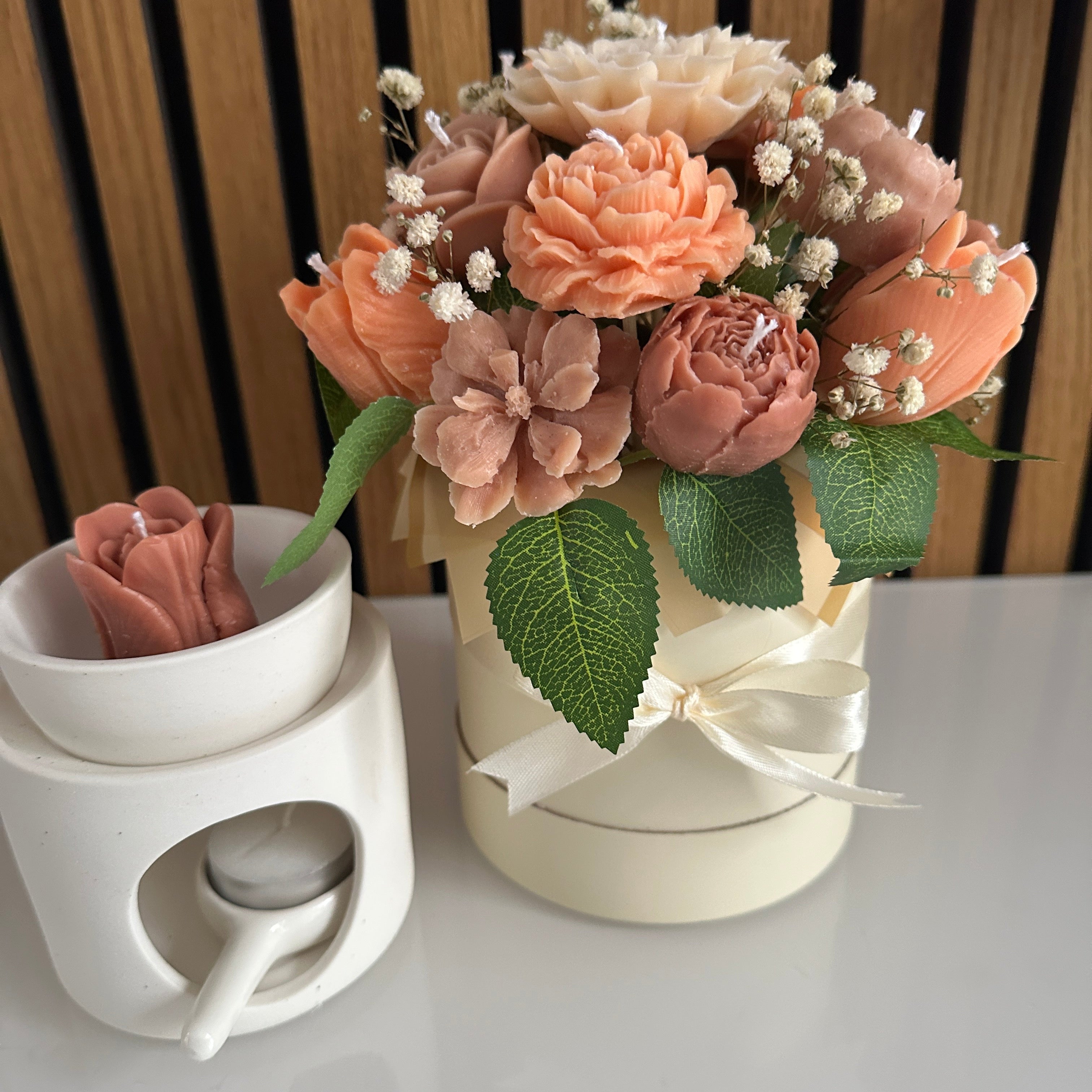Handmade Soy Wax Flower Bouquet – Peach Tones