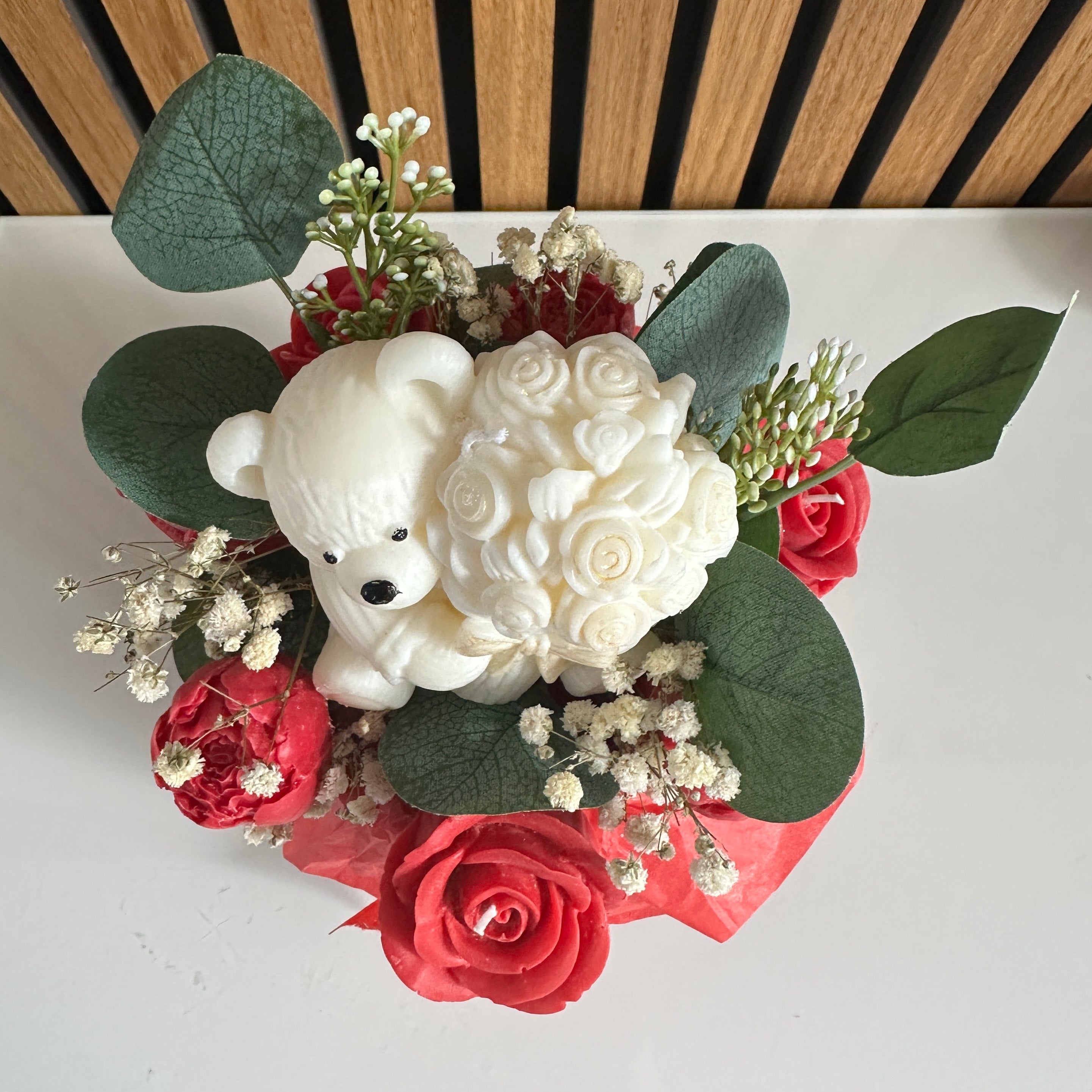 Handmade Valentine’s Wax Flower Bear Bouquet