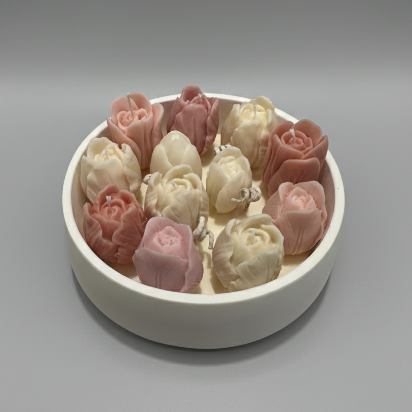 Handmade Ceramic with scented wax flower candles