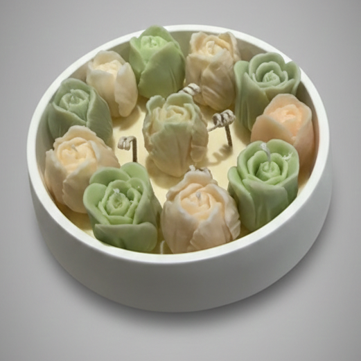 Handmade Ceramic Candle with Scented Wax Flowers