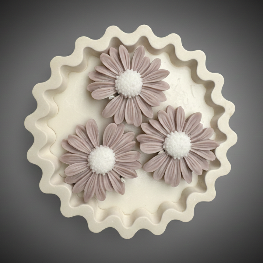 Handmade Wavy Ceramic Candle with Daisy Flowers size M