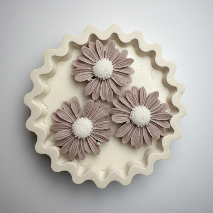 Handmade Wavy Ceramic Candle with Daisy Flowers size M