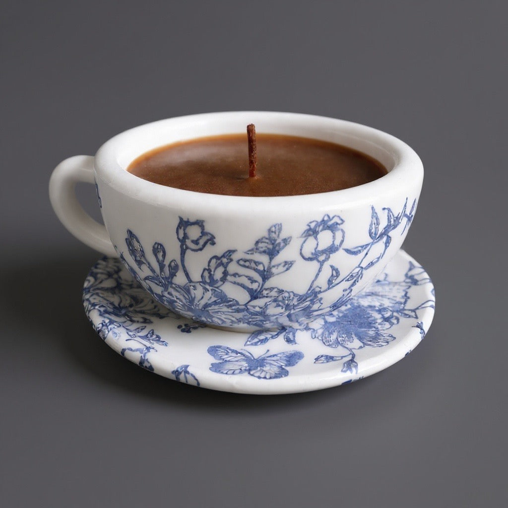 Blue Floral- Porcelain Look Teacup Candle