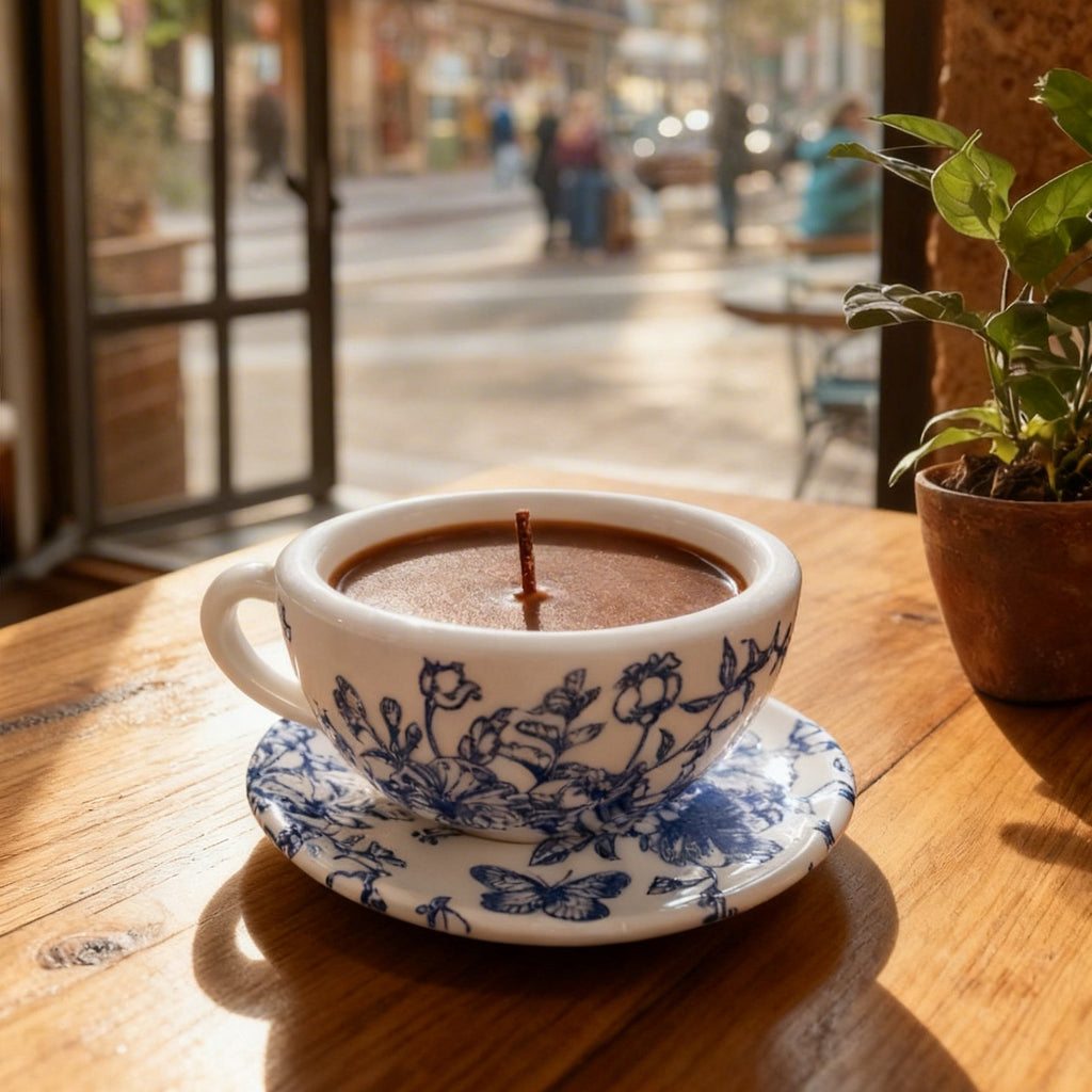 Blue Floral- Porcelain Look Teacup Candle