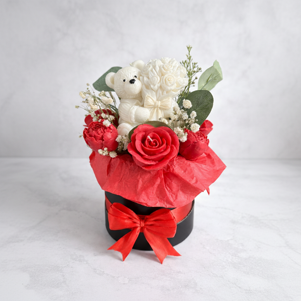 Handmade Valentine’s Wax Flower Bear Bouquet